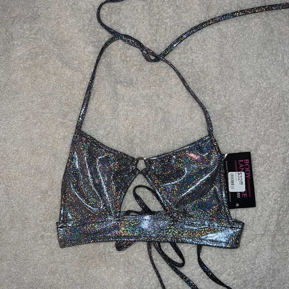 Bikini Top/rave wear in silver sparkly color